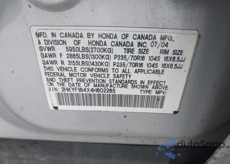 2004 Honda Pilot Ex z USA, uszkodzony, nr VIN 2HKYF184X4H602265